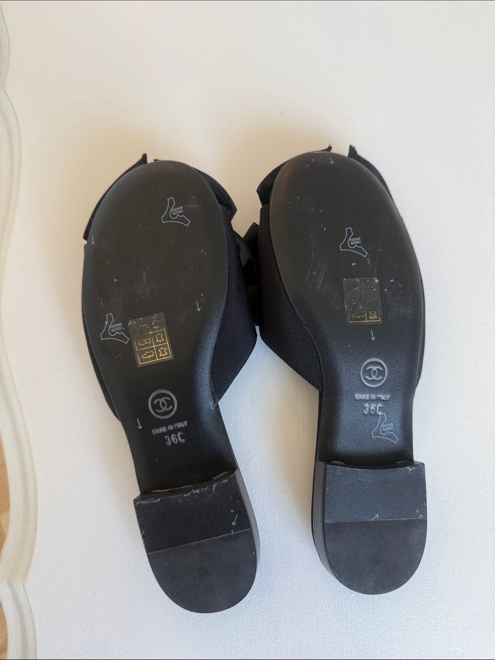CHANEL Black Satin Bow Slide Mules with CC Accent - Picture 2 of 2